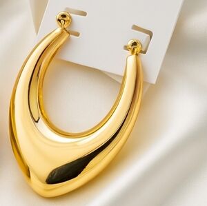 Women's Polished Gold tones, Oval Shape Designed Hoop Drop Earrings, 1.6-inch #5
